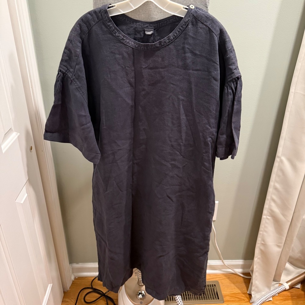 TOAST Garment Dyed Linen Dress Gray Oversized Lagenlook Midi Pockets L